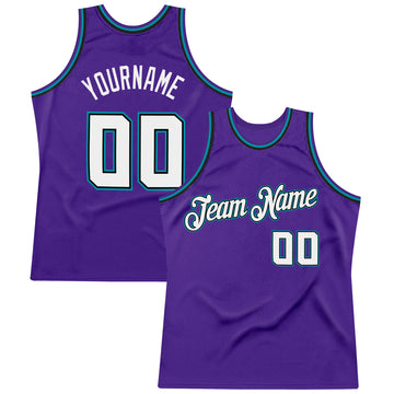 Custom Purple White-Teal Authentic Throwback Basketball Jersey