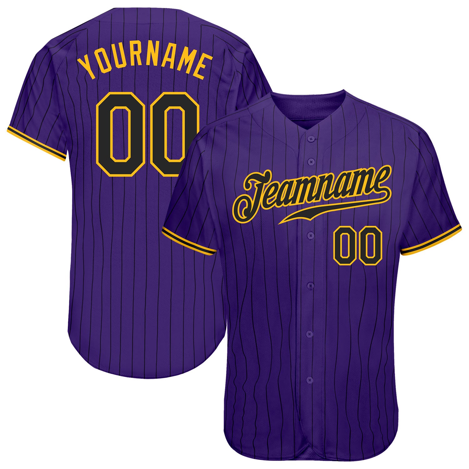 Custom Yellow Purple Pinstripe Black Authentic Baseball Jersey Discount