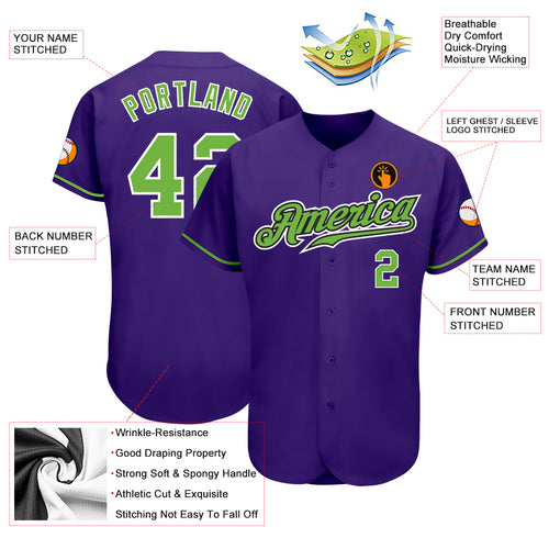 Cheap Custom White Purple-Neon Green Authentic Baseball Jersey Free  Shipping – CustomJerseysPro