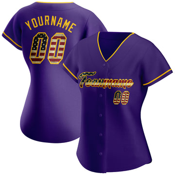 Custom Purple Vintage USA Flag-Gold Authentic Baseball Jersey