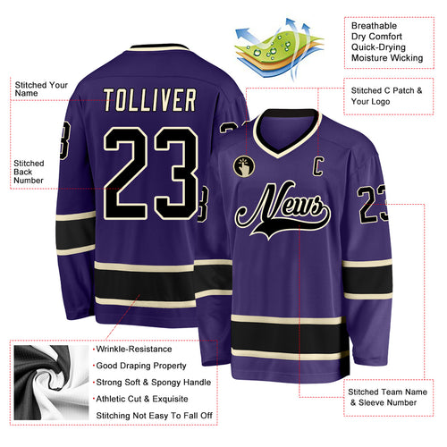 Custom Cream Blue-Black Hockey Jersey Discount