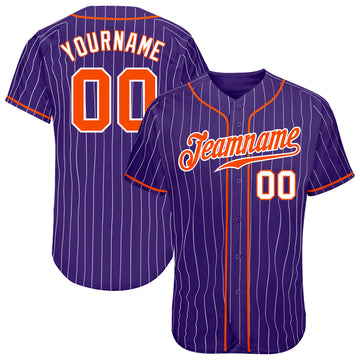 Custom White Purple Pinstripe Purple-Gold Authentic Throwback