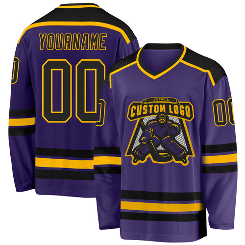 Custom Purple Black-Gold Hockey Jersey Discount