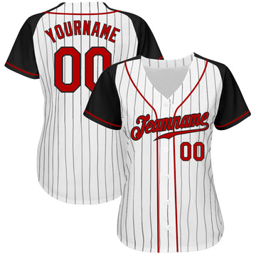 Custom White Black Pinstripe Red-Black Authentic Raglan Sleeves Baseball Jersey