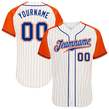 Custom White Orange Pinstripe Royal-Orange Authentic Raglan Sleeves Baseball Jersey