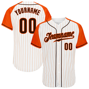 Custom White Orange Pinstripe Brown-Orange Authentic Raglan Sleeves Baseball Jersey