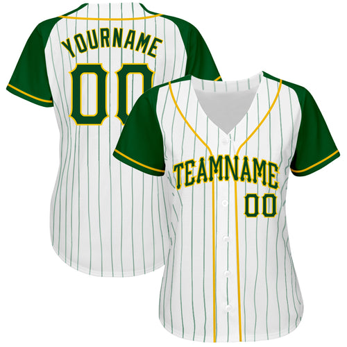 Custom Gray Green Pinstripe Green-Gold Authentic Baseball Jersey