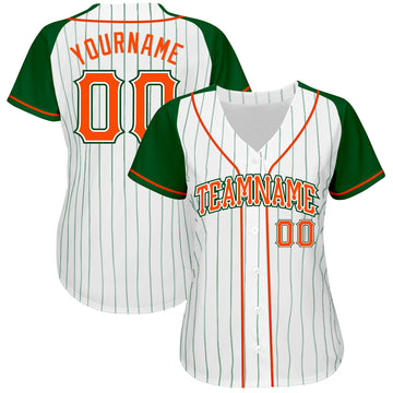 Custom White Green Pinstripe Orange-Green Authentic Raglan Sleeves Baseball Jersey