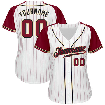 Custom White Crimson Pinstripe Crimson-Cream Authentic Raglan Sleeves Baseball Jersey