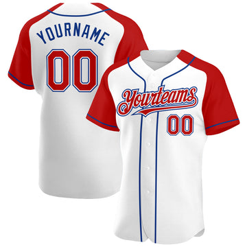 Custom White Red-Royal Authentic Raglan Sleeves Baseball Jersey