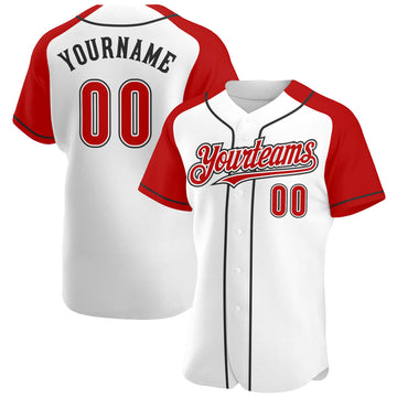 Custom White Red-Black Authentic Raglan Sleeves Baseball Jersey