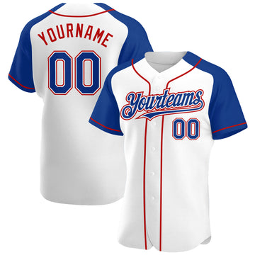 Custom White Royal-Red Authentic Raglan Sleeves Baseball Jersey