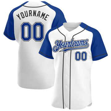 Custom White Royal-Black Authentic Raglan Sleeves Baseball Jersey