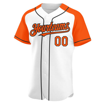 Custom White Orange-Black Authentic Raglan Sleeves Baseball Jersey