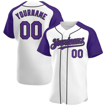 Custom White Purple-Black Authentic Raglan Sleeves Baseball Jersey