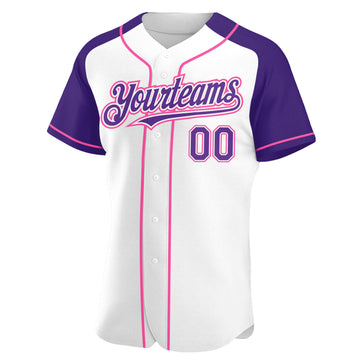 Custom White Purple-Pink Authentic Raglan Sleeves Baseball Jersey