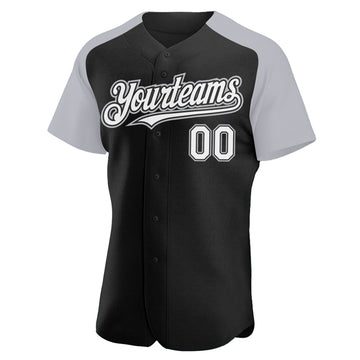 Custom Black White-Gray Authentic Raglan Sleeves Baseball Jersey