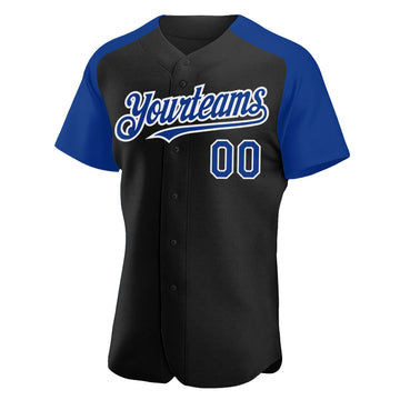 Custom Black Royal-White Authentic Raglan Sleeves Baseball Jersey