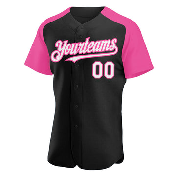 Custom Black White-Pink Authentic Raglan Sleeves Baseball Jersey