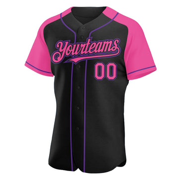 Custom Black Pink-Purple Authentic Raglan Sleeves Baseball Jersey