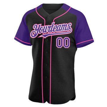 Custom Black Purple-Pink Authentic Raglan Sleeves Baseball Jersey