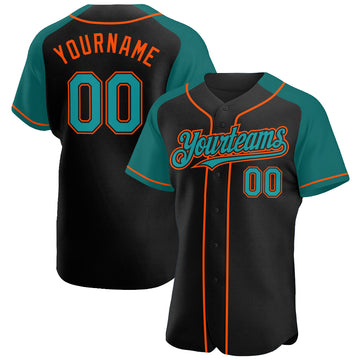 Custom Black Teal-Orange Authentic Raglan Sleeves Baseball Jersey