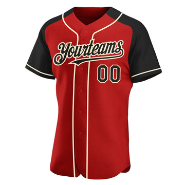 Custom Red Black-Cream Authentic Raglan Sleeves Baseball Jersey