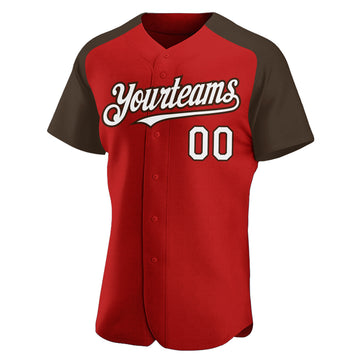 Custom Red White-Brown Authentic Raglan Sleeves Baseball Jersey