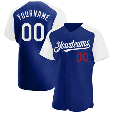 Custom Royal White-Red Authentic Raglan Sleeves Baseball Jersey