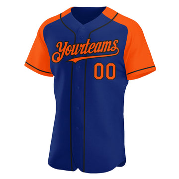 Custom Royal Orange-Black Authentic Raglan Sleeves Baseball Jersey