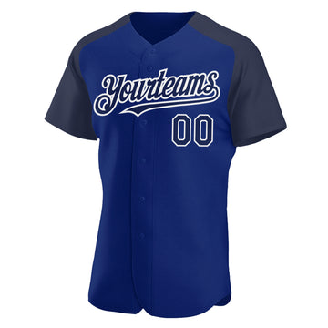 Custom Royal Navy-White Authentic Raglan Sleeves Baseball Jersey