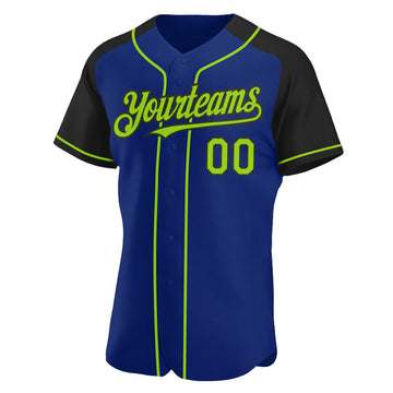 Custom Royal Neon Green-Black Authentic Raglan Sleeves Baseball Jersey