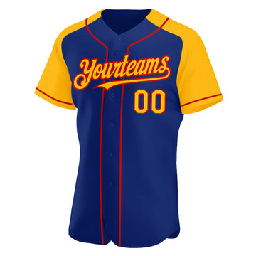 Custom Royal Gold-Red Authentic Raglan Sleeves Baseball Jersey