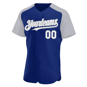 Custom Royal White-Gray Authentic Raglan Sleeves Baseball Jersey