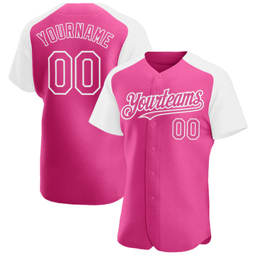 Custom Teal White-Pink Authentic Raglan Sleeves Baseball Jersey Discount