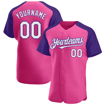 Custom Pink White-Purple Authentic Raglan Sleeves Baseball Jersey