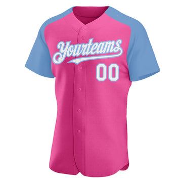 Custom White Light Blue-Red Authentic Raglan Sleeves Baseball Jersey