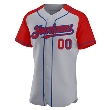 Custom Gray Red-Royal Authentic Raglan Sleeves Baseball Jersey