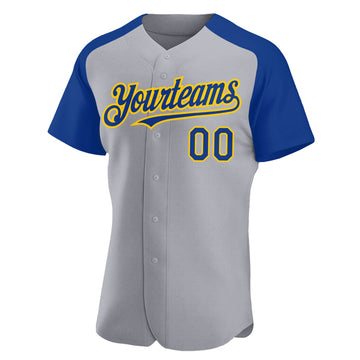 Custom Gray Royal-Yellow Authentic Raglan Sleeves Baseball Jersey