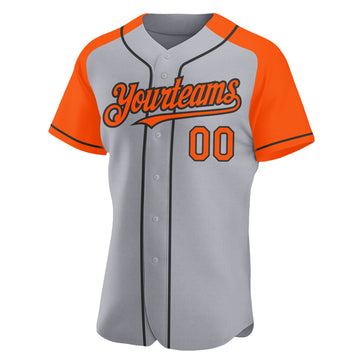 Custom Gray Orange-Black Authentic Raglan Sleeves Baseball Jersey