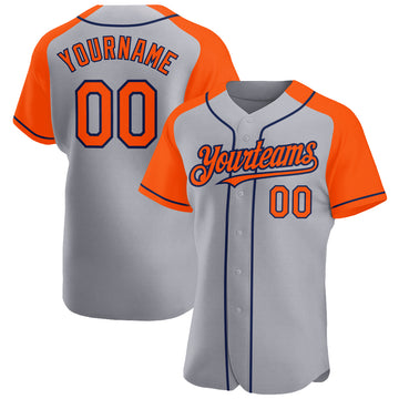 Custom Gray Orange-Navy Authentic Raglan Sleeves Baseball Jersey