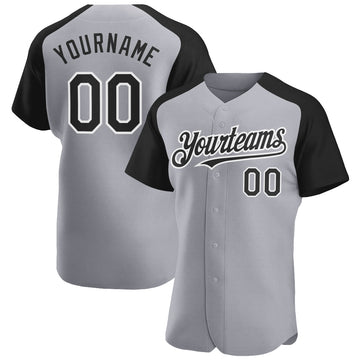 Custom Gray Black-White Authentic Raglan Sleeves Baseball Jersey