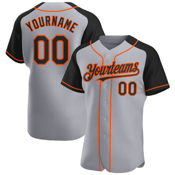 Custom Gray Black-Orange Authentic Raglan Sleeves Baseball Jersey