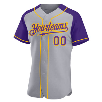 Custom Gray Purple-Gold Authentic Raglan Sleeves Baseball Jersey