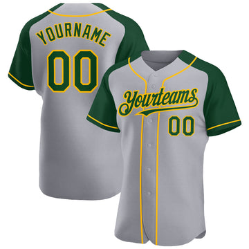 Custom Gray Green-Gold Authentic Raglan Sleeves Baseball Jersey