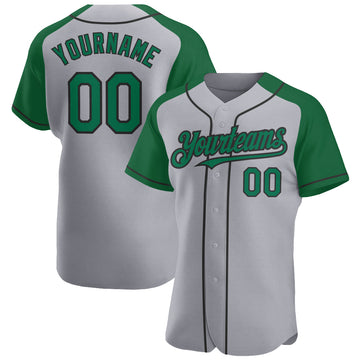 Custom Gray Kelly Green-Black Authentic Raglan Sleeves Baseball Jersey