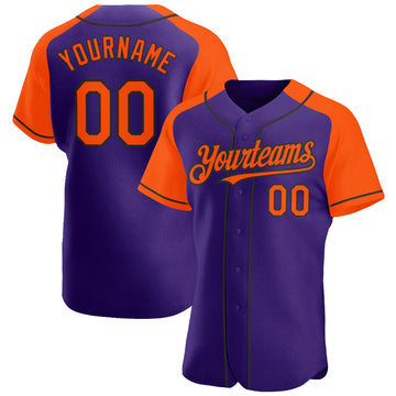 Custom Purple Orange-Black Authentic Raglan Sleeves Baseball Jersey