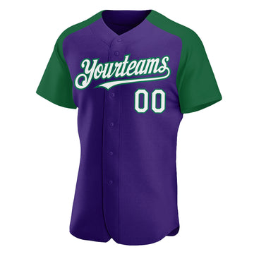 Custom Purple White-Kelly Green Authentic Raglan Sleeves Baseball Jersey