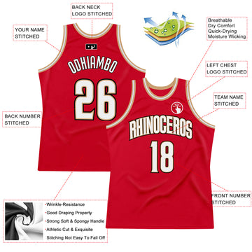 Custom Red White-Old Gold Authentic Throwback Basketball Jersey