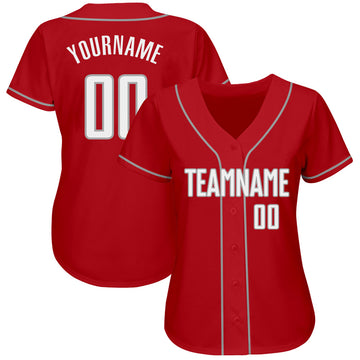 Custom Red White-Gray Authentic Baseball Jersey